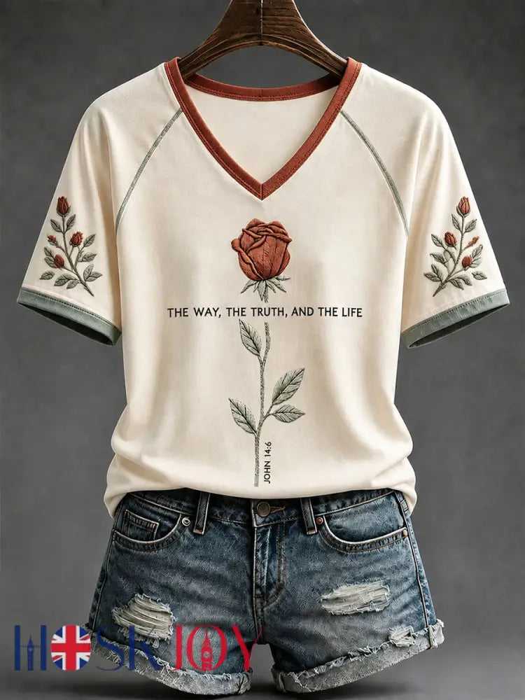 Women’s ’The Way The Truth and The Life’ V-neck T-shirts - Apricot / S