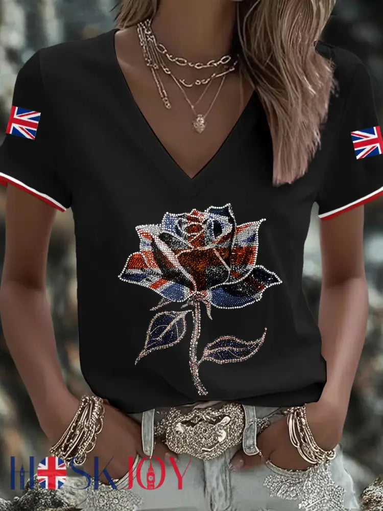 Women’s UK Flag Art Printed T-shirt - Black / S