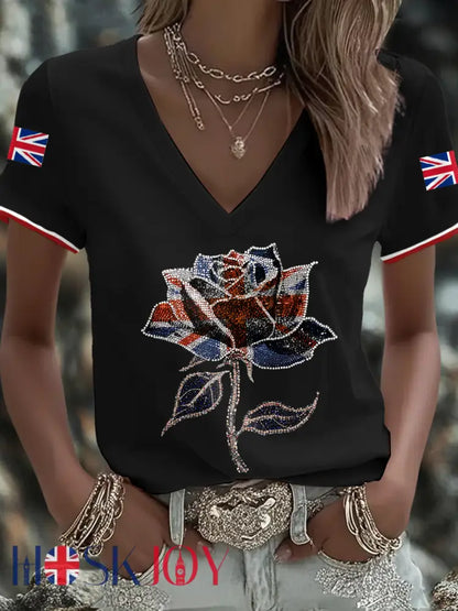 Women’s UK Flag Art Printed T-shirt - Black / S