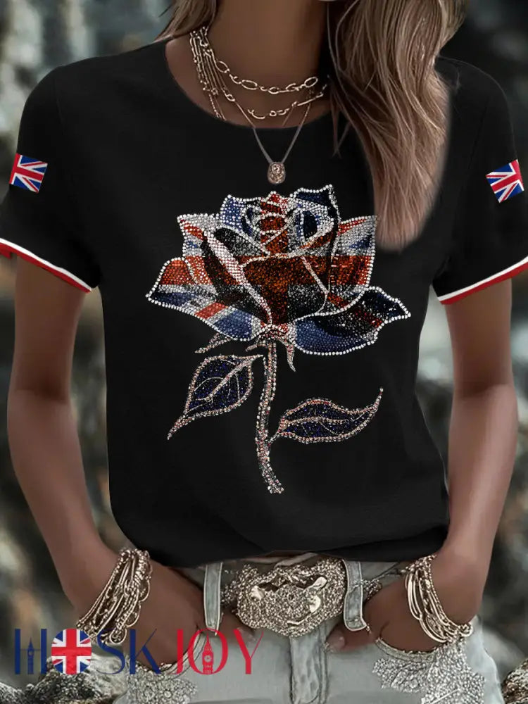 Women’s UK Flag Art Printed T-shirt - Black / S