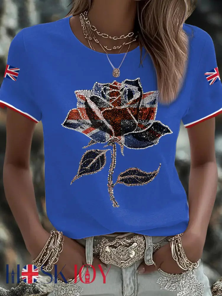 Women’s UK Flag Art Printed T-shirt - Blue / S