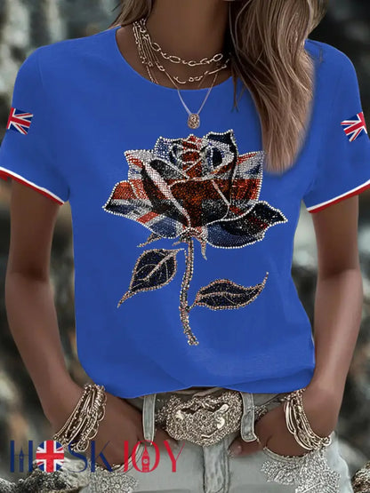 Women’s UK Flag Art Printed T-shirt - Blue / S