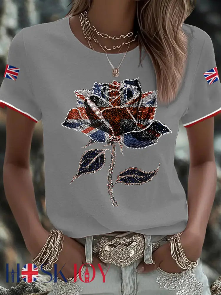 Women’s UK Flag Art Printed T-shirt - Light Gray / S