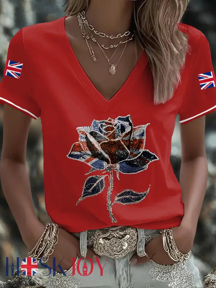 Women’s UK Flag Art Printed T-shirt - Red / S