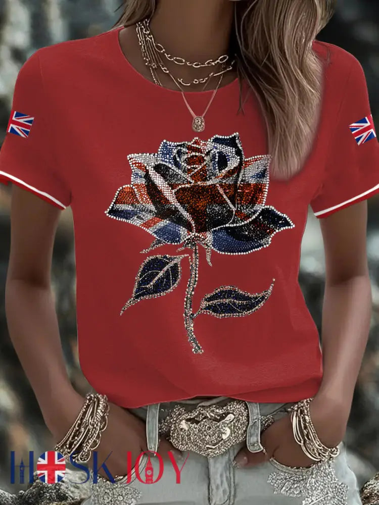 Women’s UK Flag Art Printed T-shirt - Red / S