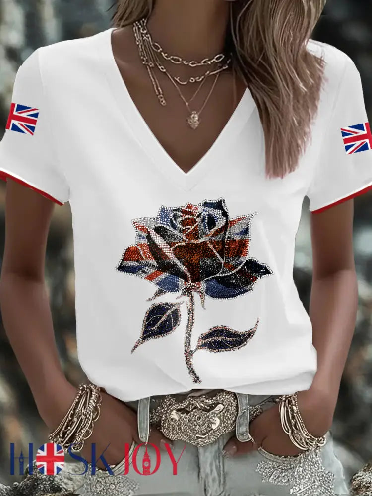 Women’s UK Flag Art Printed T-shirt - White / S