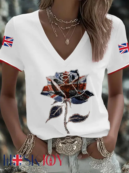 Women’s UK Flag Art Printed T-shirt - White / S
