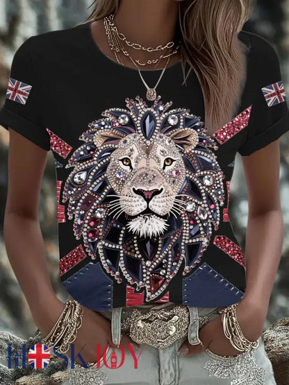 Women’s UK Flag Lion Printed T-shirt - Black / S