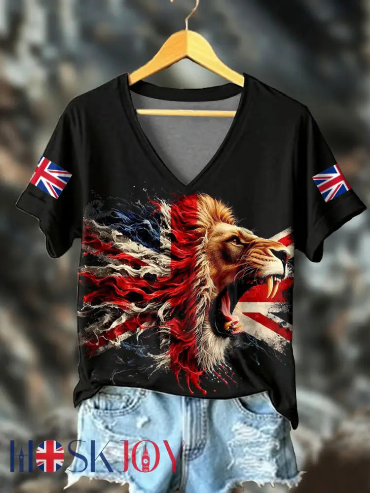 Women’s UK Flag Lion Printed T-shirt - Black / S