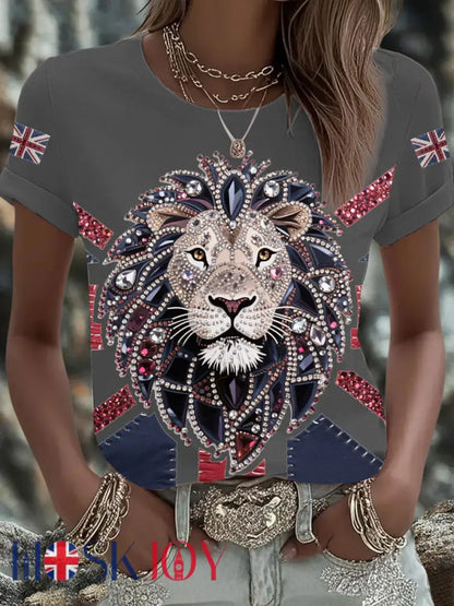 Women’s UK Flag Lion Printed T-shirt - Dark Gray / S