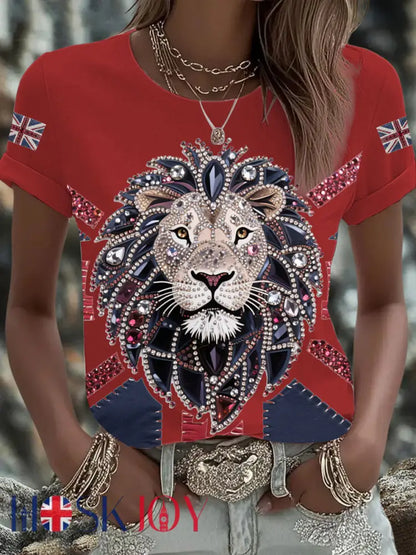 Women’s UK Flag Lion Printed T-shirt - Red / S