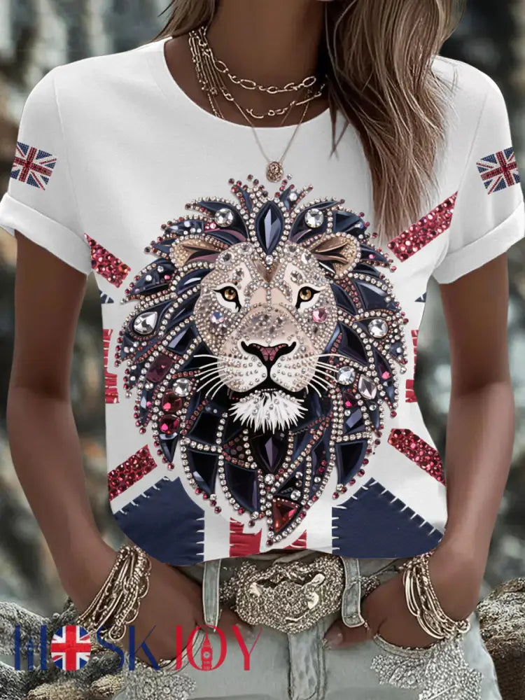 Women’s UK Flag Lion Printed T-shirt - White / S