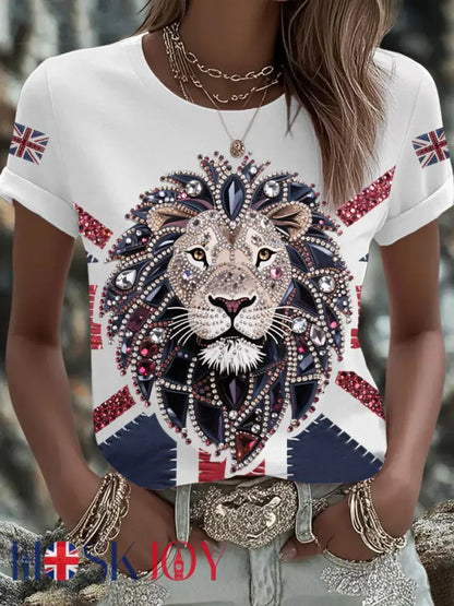 Women’s UK Flag Lion Printed T-shirt - White / S