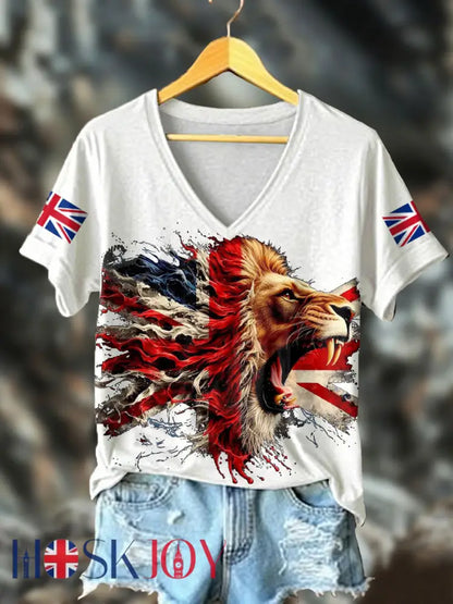 Women’s UK Flag Lion Printed T-shirt - White / S