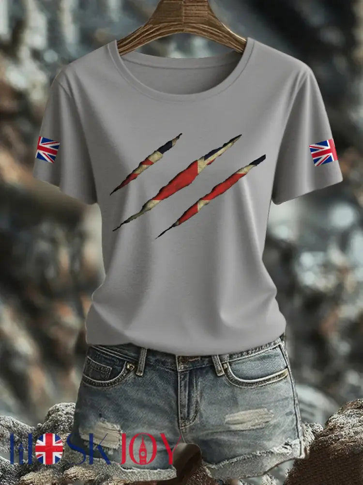 Women’s UK Flag Pride Printed T-Shirt - Light Gray / S