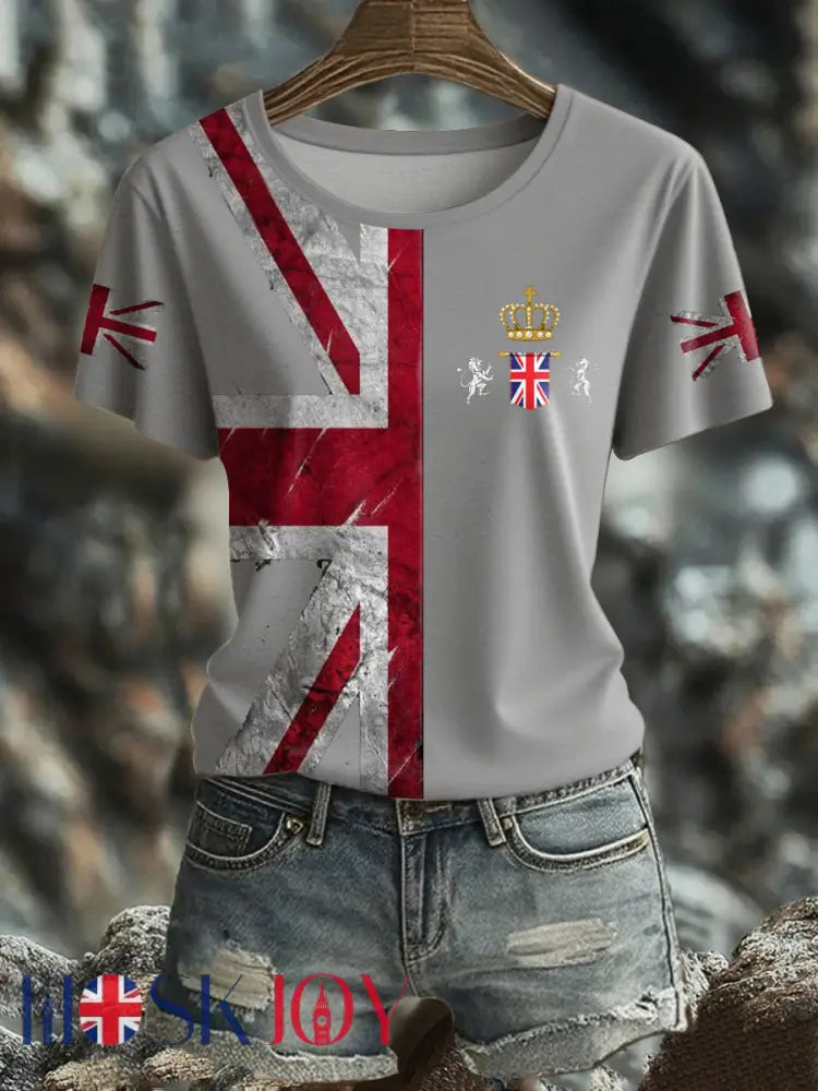 Women’s UK Flag Pride Printed T-Shirt - Light Gray / S