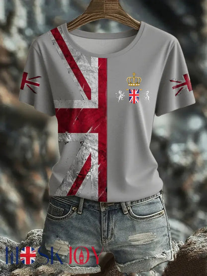 Women’s UK Flag Pride Printed T-Shirt - Light Gray / S