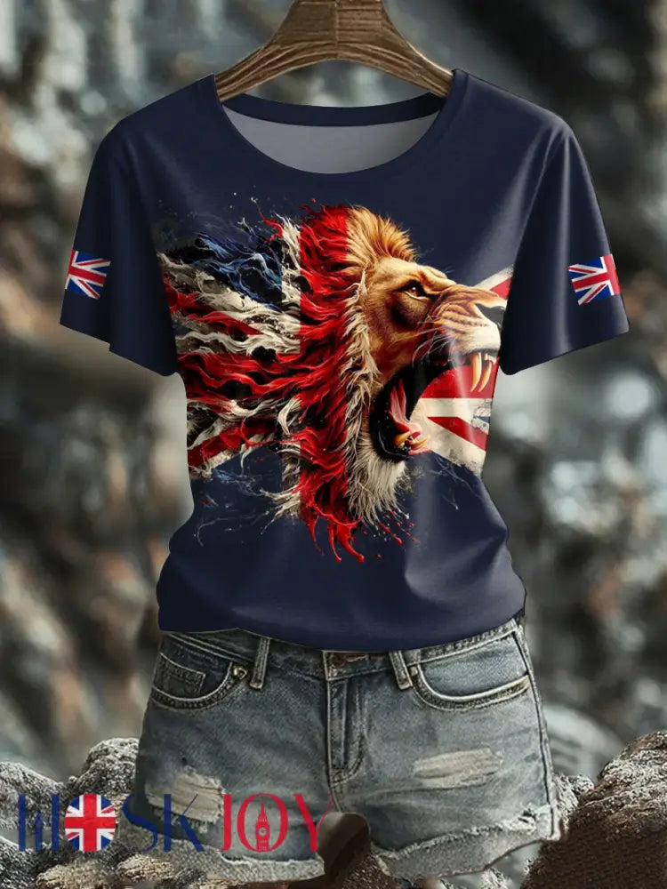 Women’s UK Flag Pride Printed T-Shirt - Navy Blue / S