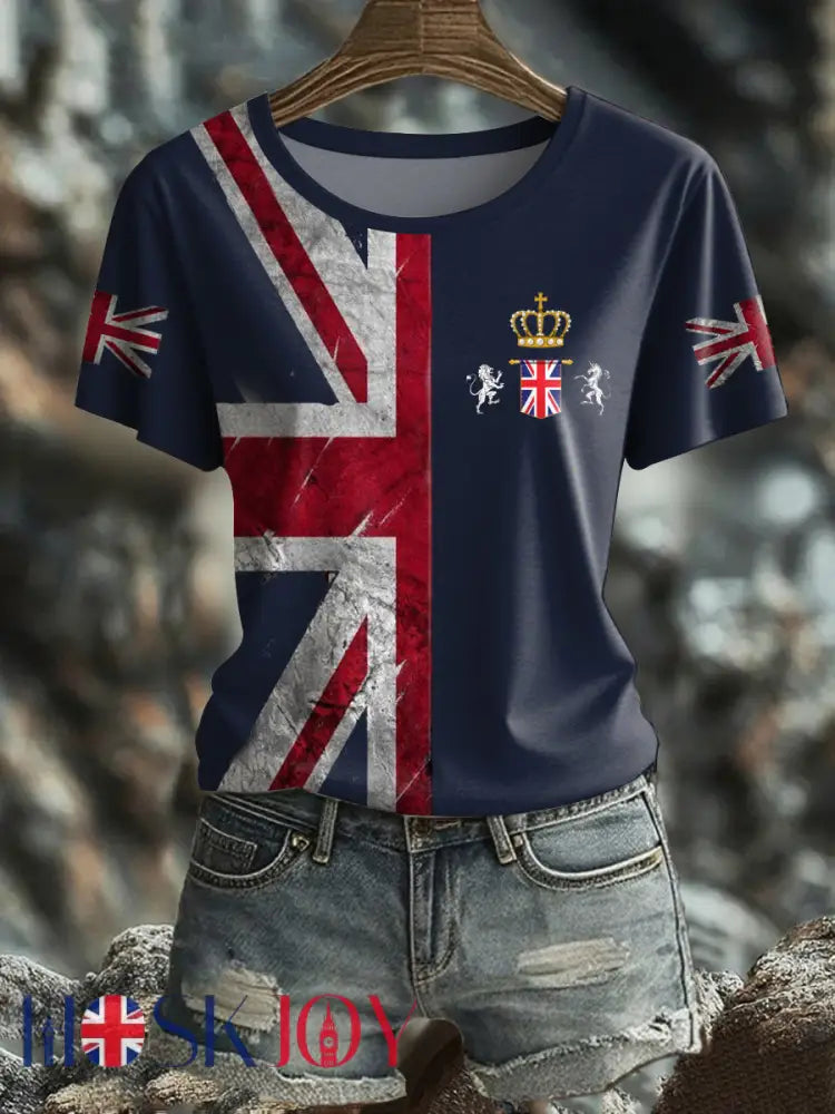 Women’s UK Flag Pride Printed T-Shirt - Navy Blue / S