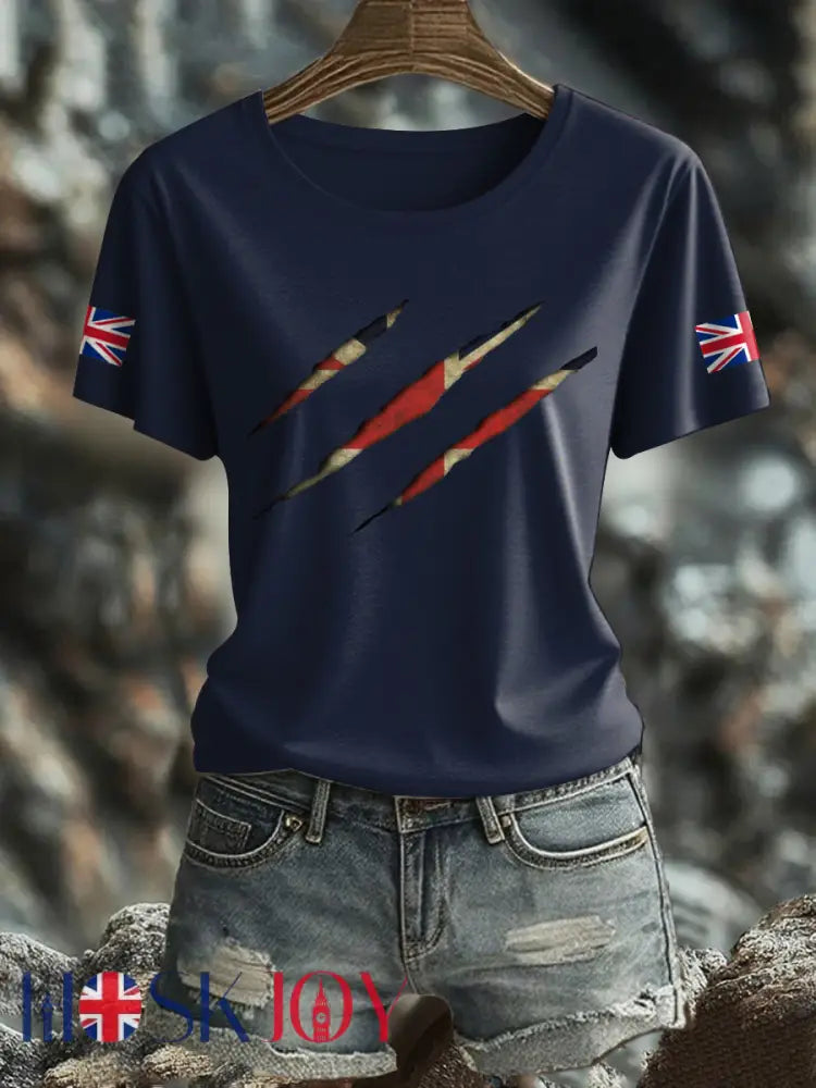 Women’s UK Flag Pride Printed T-Shirt - Navy Blue / S