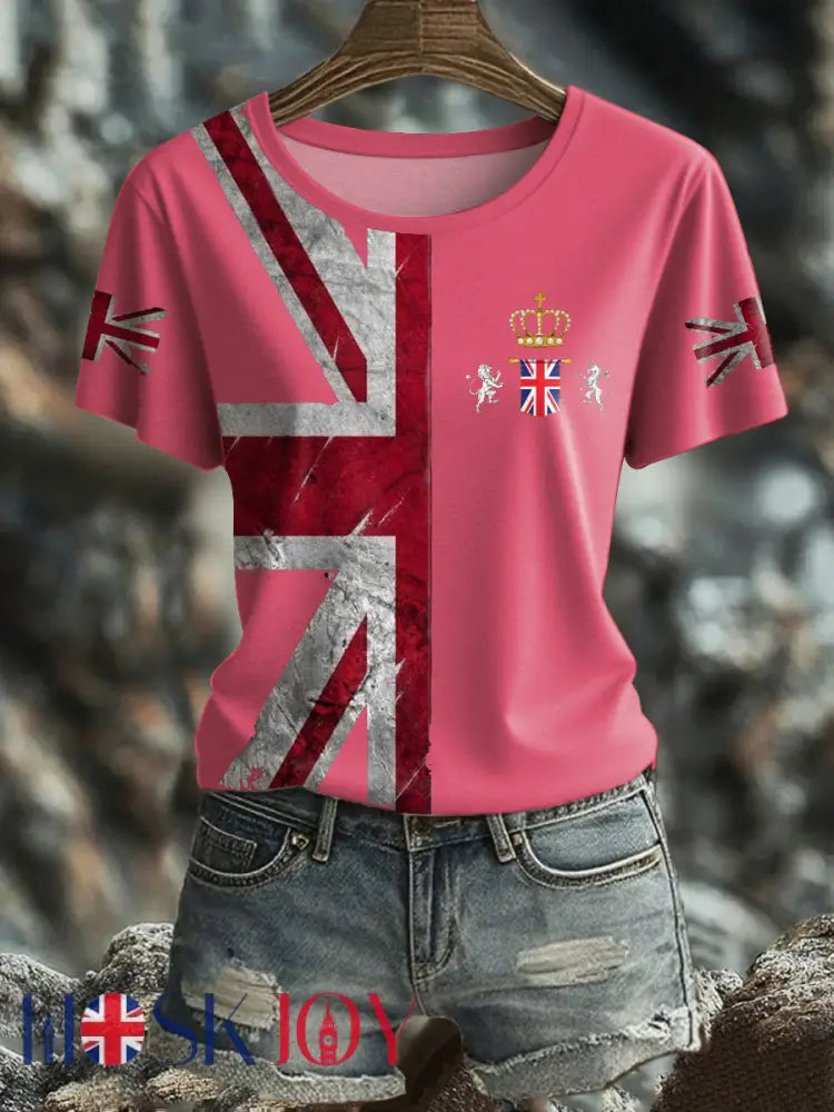 Women’s UK Flag Pride Printed T-Shirt - Rose Red / S