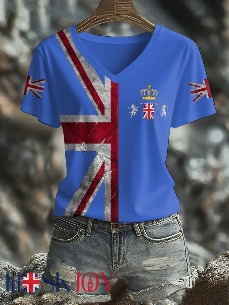 Women’s UK Flag Printed T-shirt - Blue / S