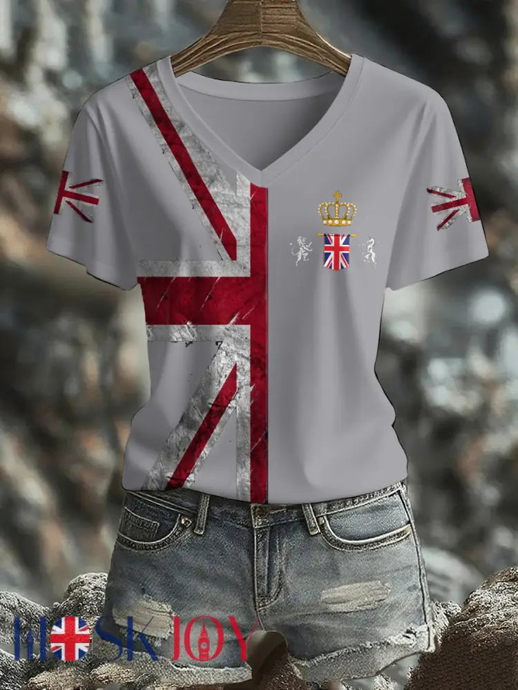 Women’s UK Flag Printed T-shirt - Light Gray / S
