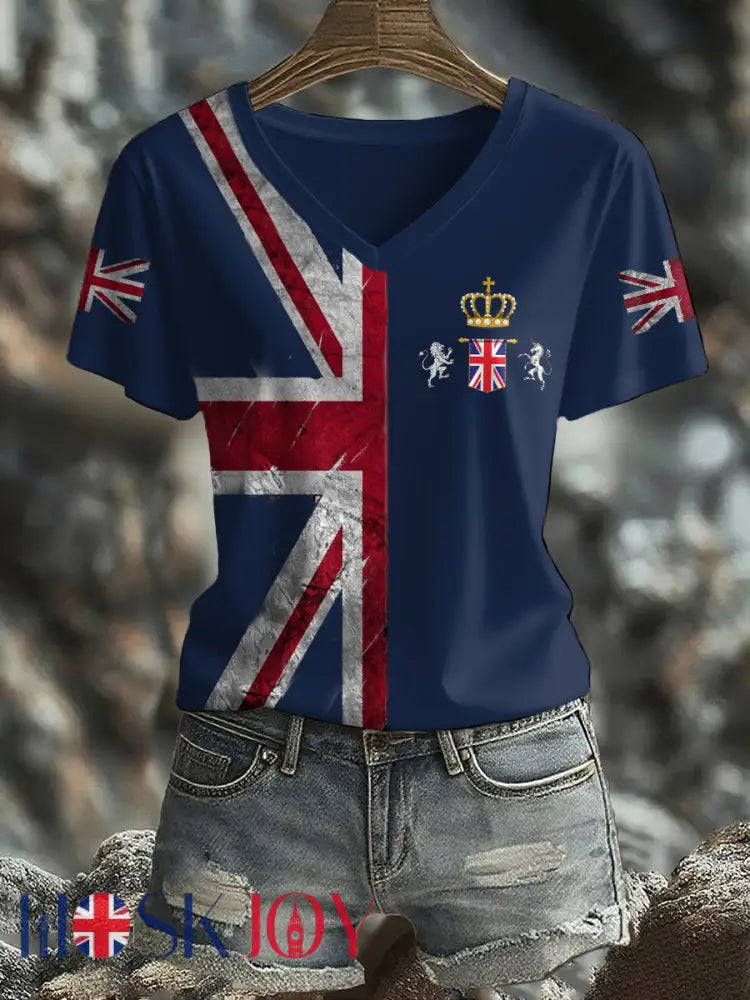 Women’s UK Flag Printed T-shirt - Navy Blue / S