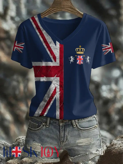 Women’s UK Flag Printed T-shirt - Navy Blue / S