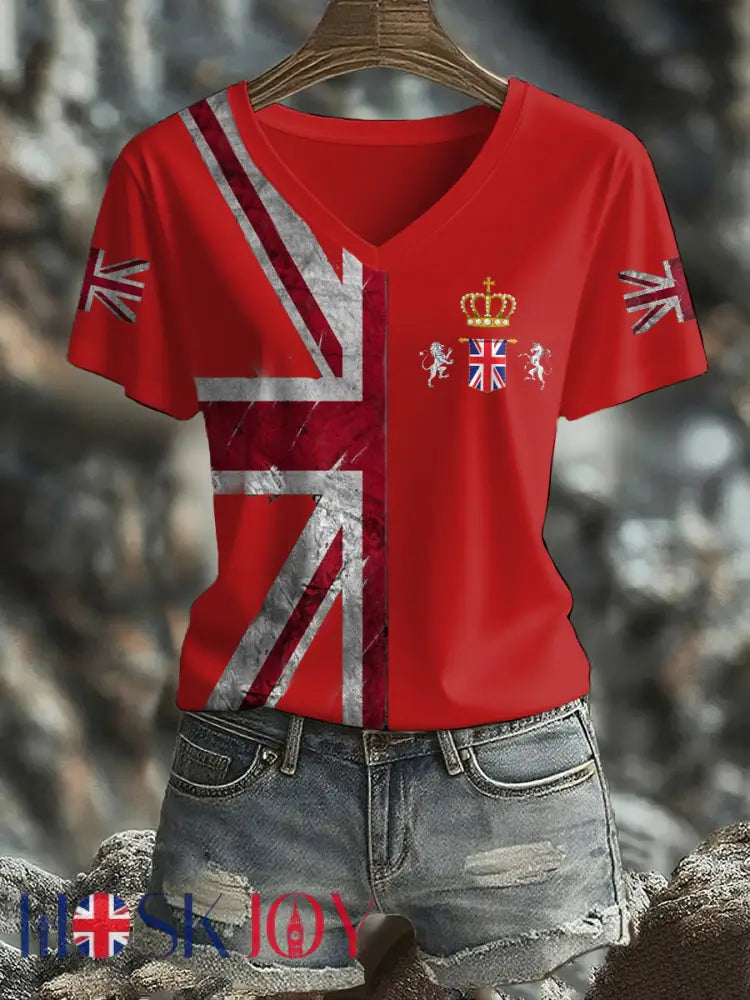 Women’s UK Flag Printed T-shirt - Red / S