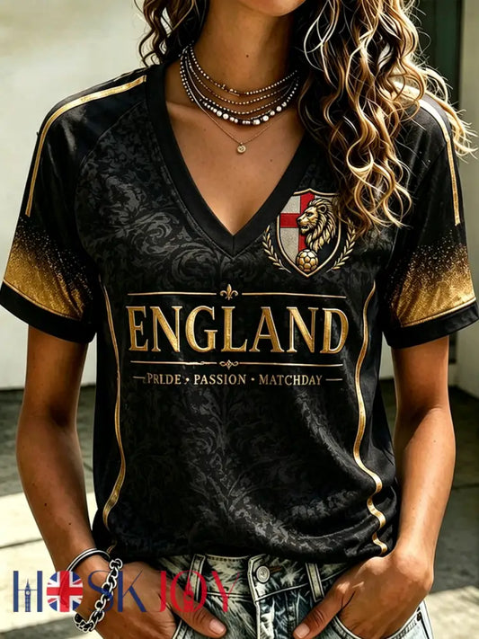 Women’s UK Football Lover England Printed short-sleeved T-shirt - Black / S