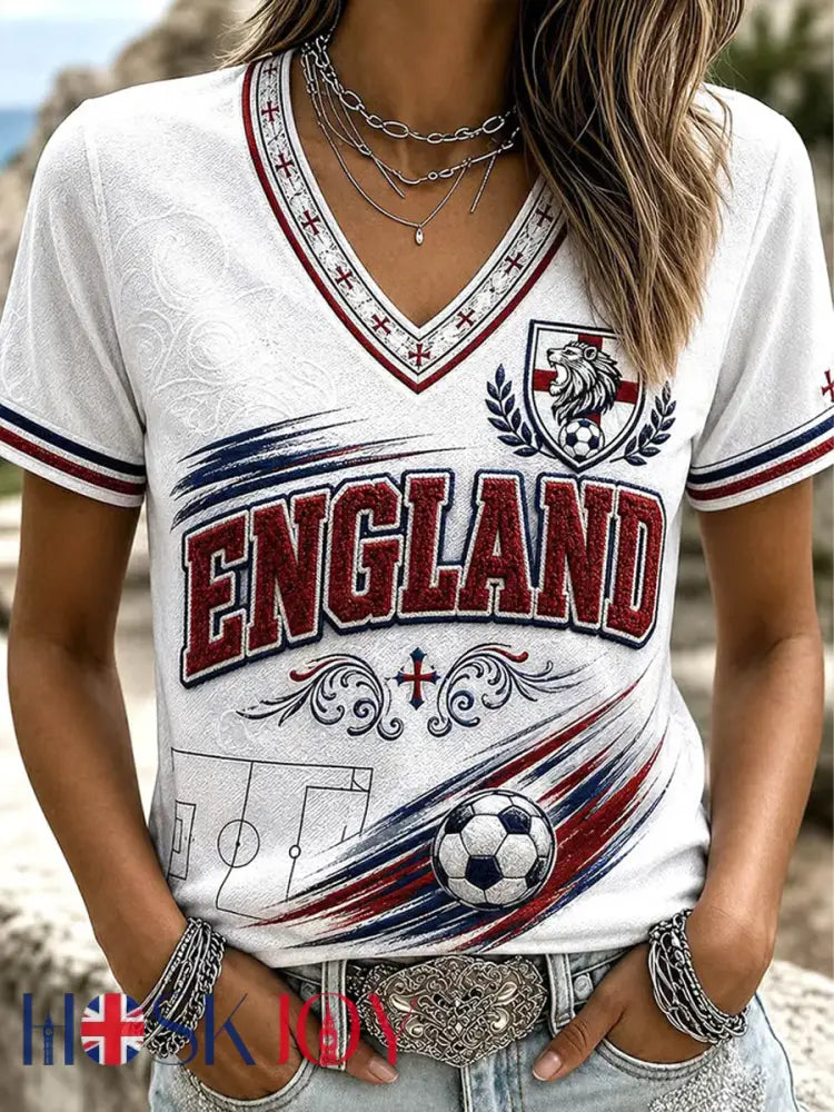 Women’s UK Football Lover England Printed short-sleeved T-shirt - White / S