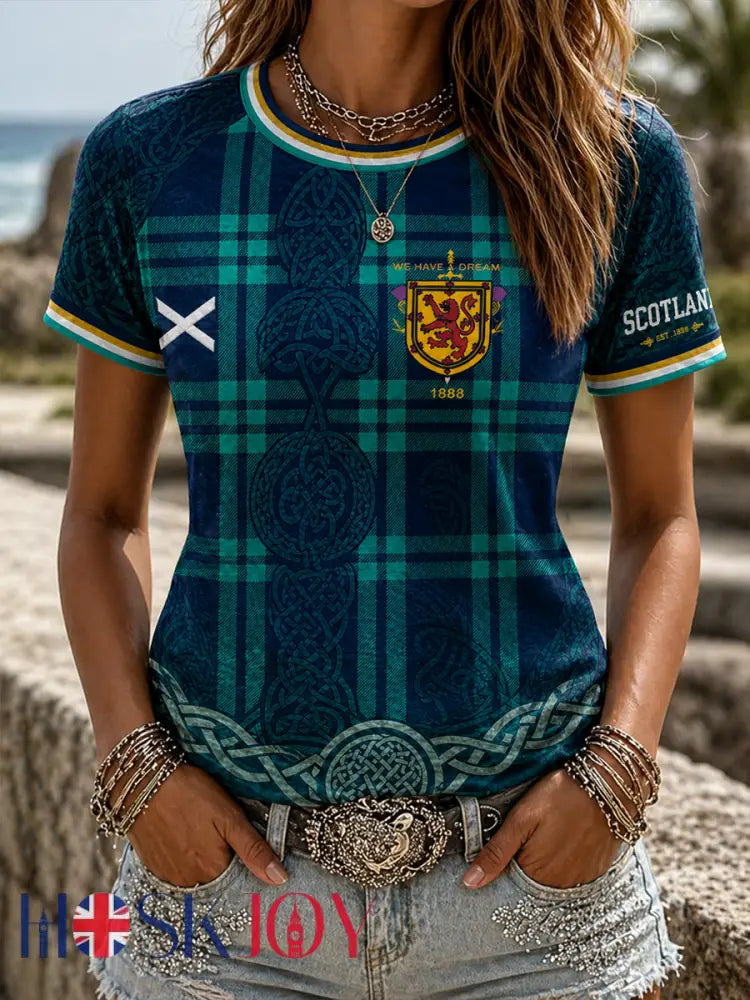 Women’s UK Football Lover Scotland Printed round neck short sleeve T-shirt - As picture / S
