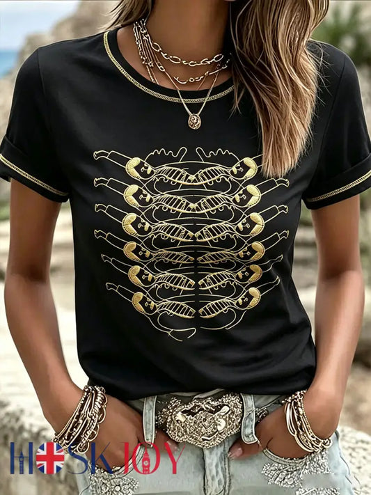 Women’s UK Music Lover Art Printed T-shirt - Black / S