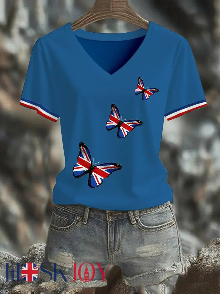 Women’s Union Jack Butterfly Short-sleeved T-shirt - Blue / S