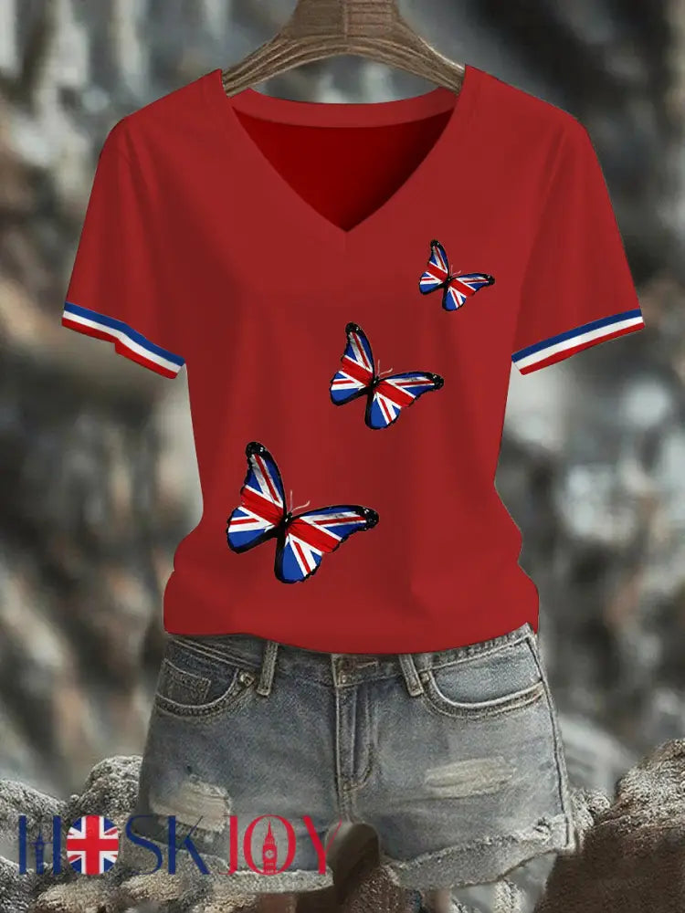 Women’s Union Jack Butterfly Short-sleeved T-shirt - Red / S