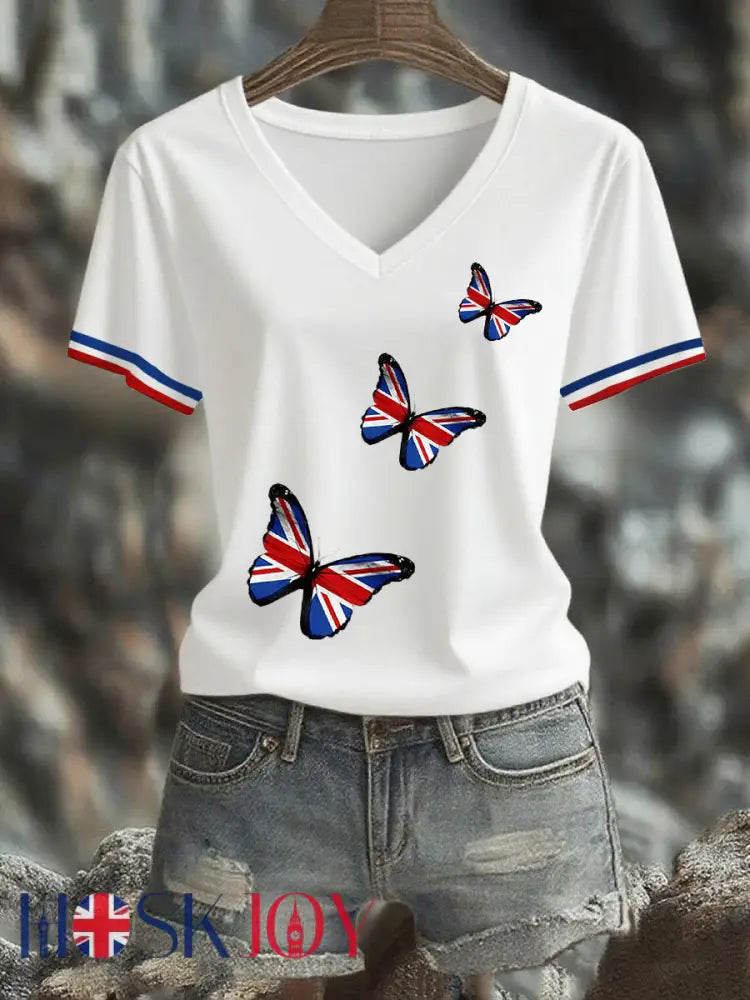 Women’s Union Jack Butterfly Short-sleeved T-shirt - White / S