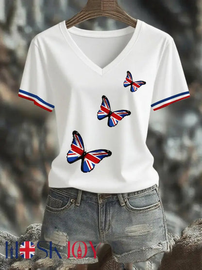 Women’s Union Jack Butterfly Short-sleeved T-shirt - White / S