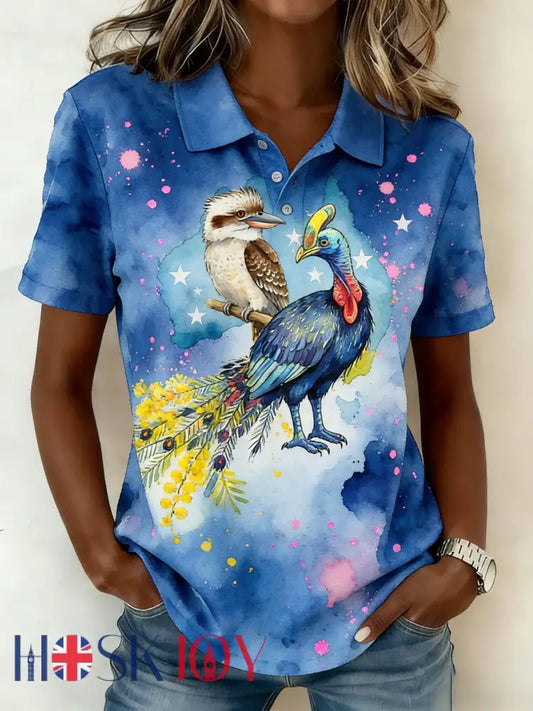 Women’s Vintage Aussie Cute Harp-winged Kingfisher Casual Comfortable Short Sleeve T-Shirt Blue / S