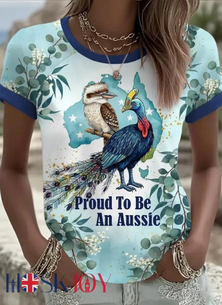 Women’s Vintage Aussie Cute Harp-winged Kingfisher Casual Comfortable Short Sleeve T-Shirt Blue / S