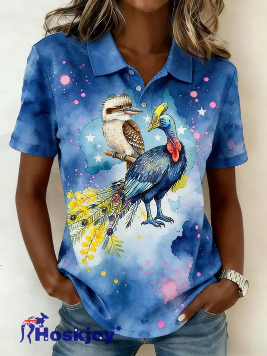 Women’s Vintage Aussie Cute Harp-winged Kingfisher Casual Comfortable Short Sleeve T-Shirt Blue / S