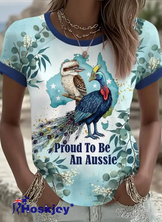 Women’s Vintage Aussie Cute Harp-winged Kingfisher Casual Comfortable Short Sleeve T-Shirt Blue / S