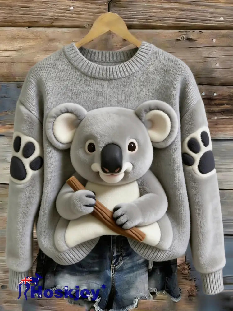 Women’s Vintage Aussie Cute Koala Casual Comfortable Long-Sleeve Sweatshirt Gray / S