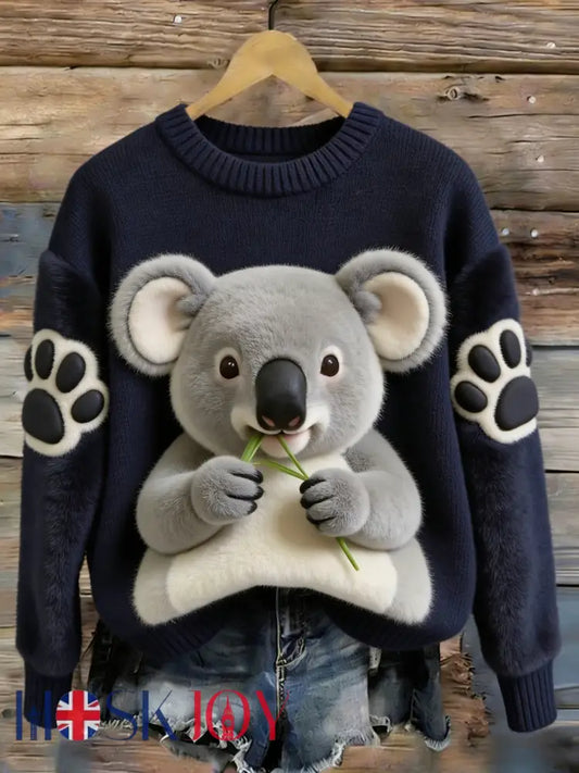 Women’s Vintage Aussie Cute Koala Casual Comfortable Long-Sleeve Sweatshirt - Navy Blue / S