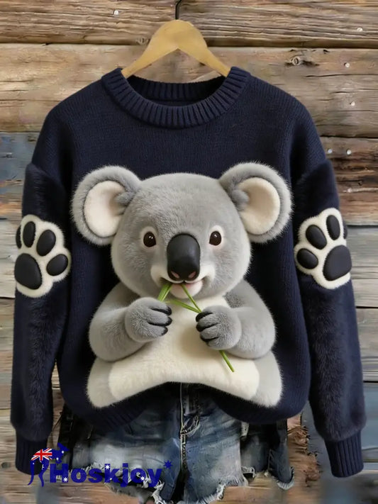 Women’s Vintage Aussie Cute Koala Casual Comfortable Long-Sleeve Sweatshirt - Navy Blue / S