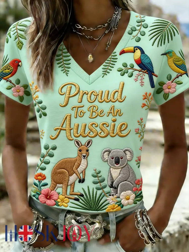 Women’s Vintage Aussie Cute Koala Casual Comfortable Short-Sleeve T-Shirt - Green / S
