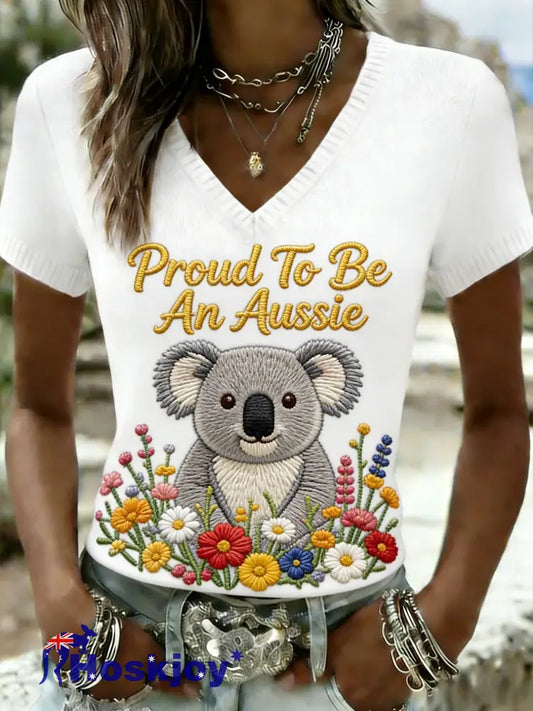 Women’s Vintage Aussie Cute Koala Casual Comfortable Short-Sleeve T-Shirt White / S