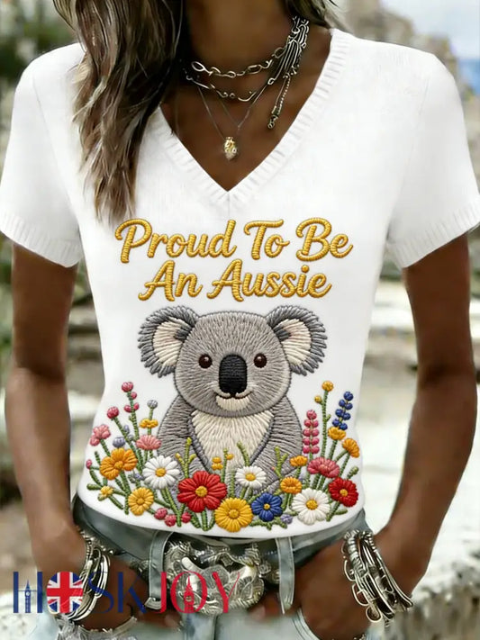 Women’s Vintage Aussie Cute Koala Casual Comfortable Short-Sleeve T-Shirt White / S