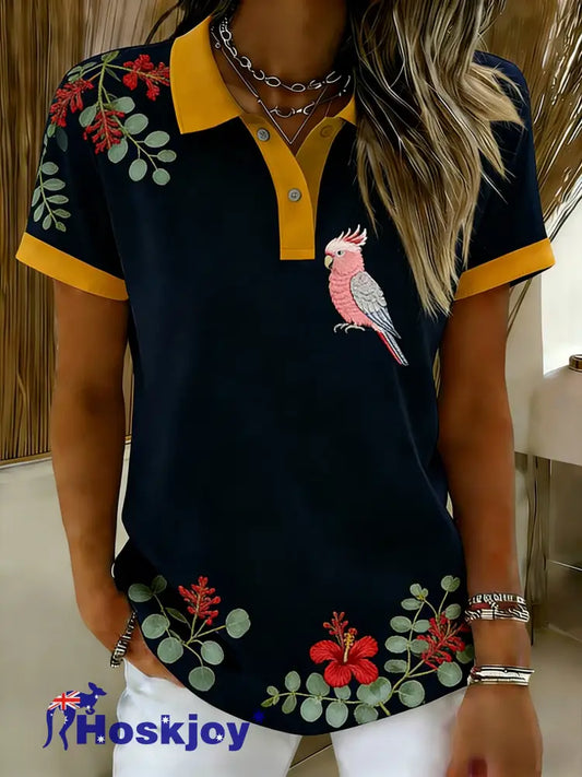 Women’s Vintage Aussie Cute Pink Cockatoo Casual Comfortable Short Sleeve T-Shirt Navy Blue / S