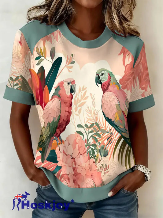 Women’s Vintage Aussie Cute Pink Cockatoo Casual Comfortable Short Sleeve T-Shirt Pink / S